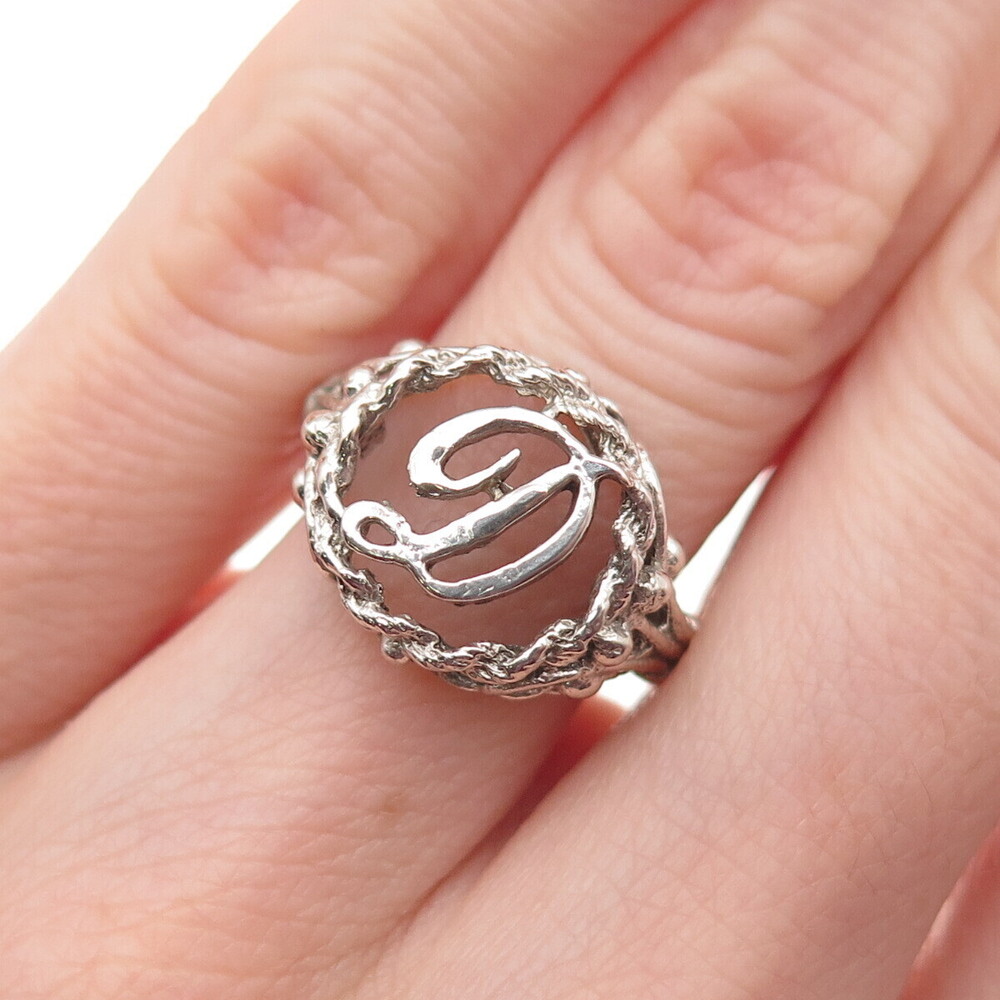 925 Sterling Silver Vintage Letter D Initial Oxidized Ring Size 5.5